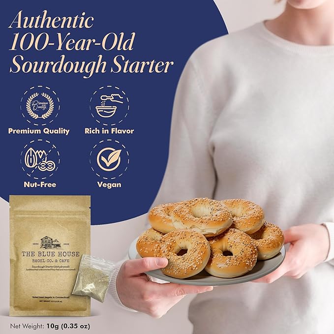 Dehydrated Sourdough Starter – Mama Blue Artisan Sourdough Bread with 137+ Years Italian Heritage | Non-GMO Sourdough Starter Option | Live Culture | Beginner Friendly | Perfect for Bread, Bagels & Pizza Dough | 10g
