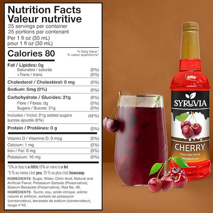 Syruvia Cherry Syrup, Flavored Syrup for Drinks, Cocktails, Lemonades, Iced Teas, and Desserts – 25.4 fl oz