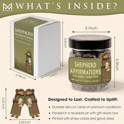 Shepherd Affirmations Jar – Christian Faith & Encouragement Jar with 60 Inspirational Messages, Religious Christmas Gifts for Women, Men, Pastor Appreciation or Spiritual Comfort Gifts, Christian Home Decor