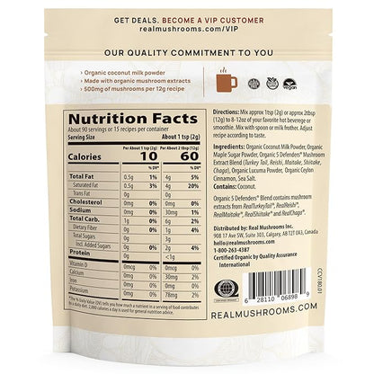 Real Mushrooms Functional Coconut Creamer with Reishi, Lucuma & Ceylon Cinnamon – Organic, Dairy-Free – Vegan Coffee Creamer for Smoothies & Drinks – 90 Servings Organic Cream Coconut Powder