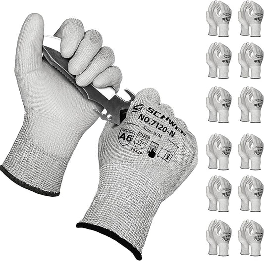 Schwer 180 Pairs ANSI A6 Cut Resistant Gloves CR7120 Cut Proof Work Gloves, Touchscreen, for Men and Women Used for Woodworking, Glass Cutting, Construction, Cargo Handling, Car Repair, M