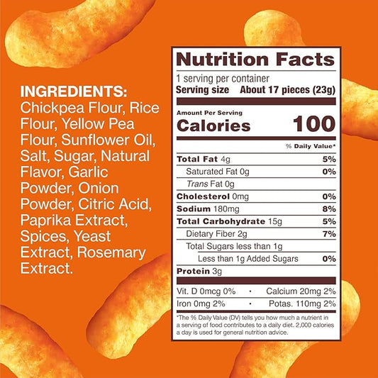 Hippeas Chickpea Puffs, Vegan Nacho Vibes, 0.8 Ounce (Pack of 18), 3g Protein, 2g Fiber, Vegan, Gluten-Free, Crunchy, Plant Protein Snacks