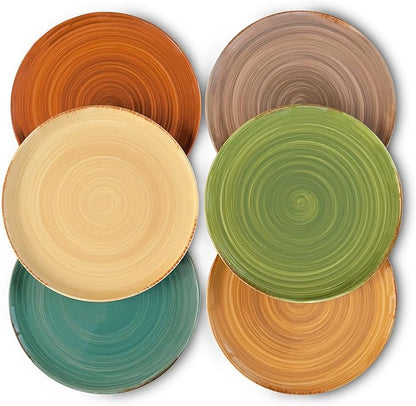 Mora Ceramic Helix Swirl Dinner Plates Set of 6, 10in Modern Spiral Porcelain Dish Dinnerware for Kitchen, Serving & Restaurants - Dishwasher, Microwave, Freezer, Oven Safe Dishware - Earth Colors