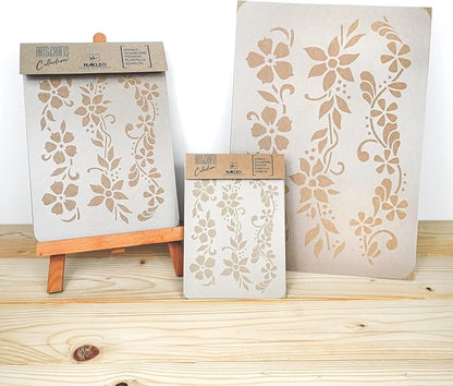 NAKLEO Painting Stencil for Crafts A4 8.3” x 11.8”, Flowers Mini Border Pattern, Reusable Plastic DIY & Scrapbooking Drawing Template, Decoupage Art Home Decor, Wall Wood Fabric Furniture