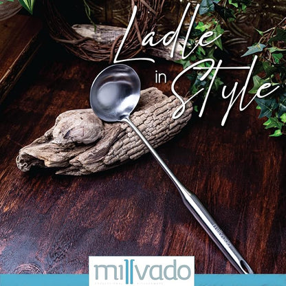 Soup Ladle, Stainless Steel Ladle, 15" Ladles for Serving or Cooking, Dishwasher Safe, Heavy Duty Durable Metal, Kitchen Ladel