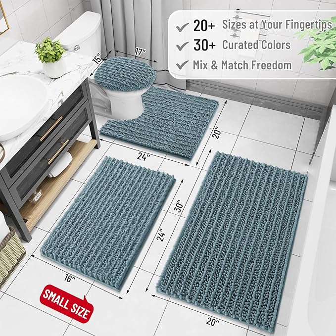 Arotive Luxury Chenille Bathroom Rug Mat, Extra Soft Thick Absorbent Shaggy Bath Rugs, Non-Slip Machine Wash Dry, Plush Bath Mats for Bathroom, Shower and Tub, 47x24, Smoky Gray