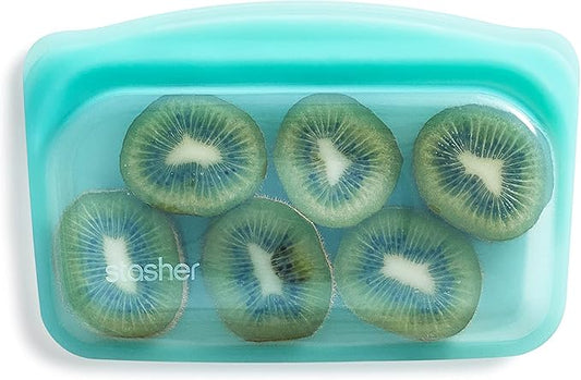 Stasher Premium Silicone Reusable Food Storage Snack Bag, Aqua, Microwave, Sous Vide, Dishwasher, Oven and Freezer Safe, BPA Free, Leak-free, Eco-friendly, 12 Oz