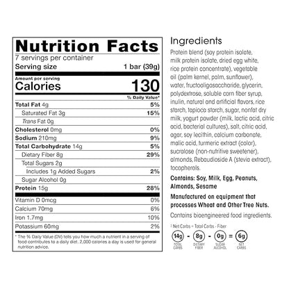 Wonderslim High Fiber Protein Bars, Fluffy Lemon Crisp | 15g Protein, 8g Fiber | Low Sugar, Low Carb | Healthy Indulgence | Satisfying, Supports Energy & On-the-Go Convenience, 7 Pack