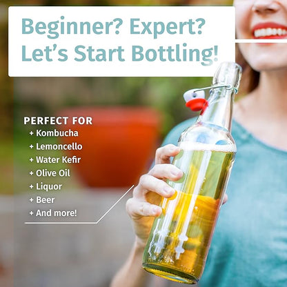 Otis Classic Swing Top Glass Bottles - Set of 6, 16oz w/Marker & Labels - Clear Bottle with Caps for Juice, Water, Kombucha, Wine, Beer Brewing, Kefir Milk or Eggnog