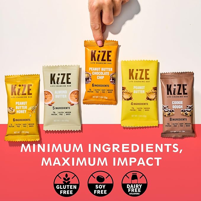 KiZE Energy Bars - Best Sellers Variety Pack - 30-Count -Gluten Free, Dairy Free Options, Non-GMO, and High Protein Meal Replacement Energy Bars, Clean and Simple Food Ingredients - 7-10g High Protein Snacks (30 Count)