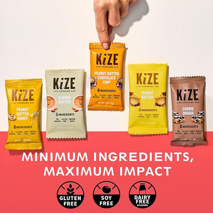 KiZE Energy Bars - Best Sellers Variety Pack - 20-Count -Gluten Free, Dairy Free Options, Non-GMO, and High Protein Meal Replacement Energy Bars, Clean and Simple Food Ingredients - 7-10g High Protein Snacks (20 Count)