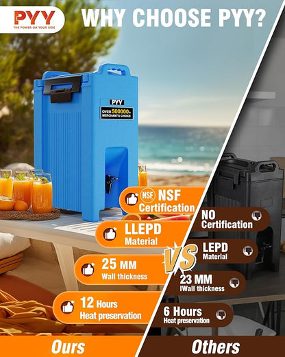PYY Insulated Beverage Dispenser 5 Gallon, Hot and Cold Drink Water Coffee Carrier with Spigot Handle and Stand, Commercial Thermal Container for Chocolate Cocoa Iced Juice Tea Milk Restaurant Party