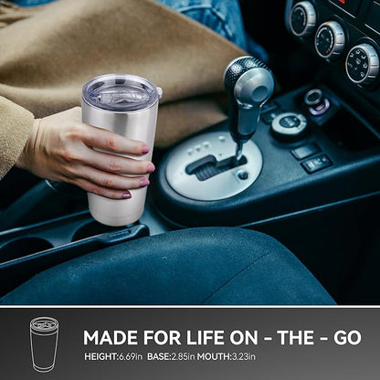 20 oz Tumbler Stainless Steel Tumblers Bulk with Lid Double Wall Insulated Coffee Tumbler Cups for Hot & Cold Drinks Powder Coated Travel Coffee Tumbler Mug Metal (Stainless Steel, 1 pack)