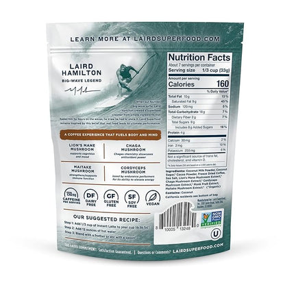 Laird Superfood Mocha Instant Latte with Adaptogens – Mocha Latte packed with Antioxidants and Superfood Coconut Creamer – Boost of Functional Fuel – Gluten Free, Non-GMO, Vegan, 8 oz. Bag, Pack of 1