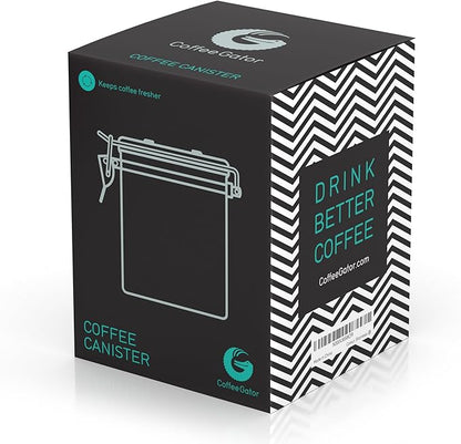 Coffee Gator Coffee Canister Airtight, 16oz Stainless Steel and 4oz Borosilicate Glass Travel Kitchen Food Storage Container with Date Tracker, Scoop for Beans, Ground, Sugar, Tea, Cookies Jars