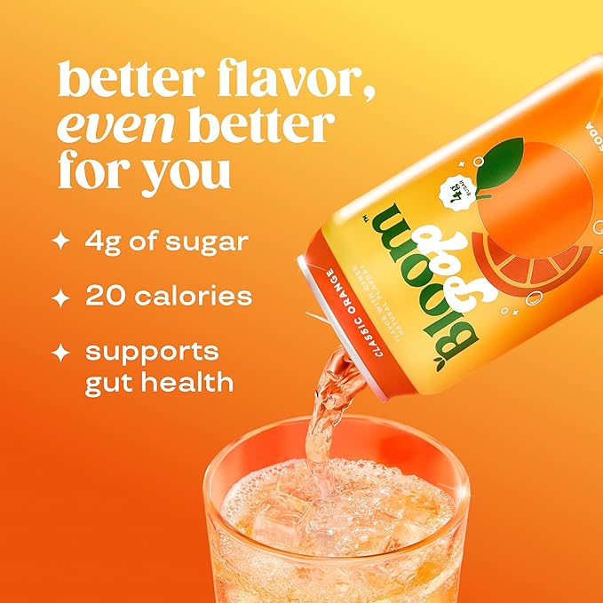 Bloom Pop Prebiotic Soda 12 Pack, Classic Orange Flavor, 12oz Cans | Prebiotic Soda for Gut Health, Low Calorie Soda, No Caffeine, Healthy Soft Drink Alternative