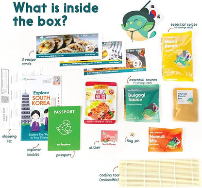 eat2explore Cooking Kits for Kids – Interactive & Educational Kids Cooking Sets Real for Ages 5 and Up,3 Recipe Cards & Global Ingredients – Fun Gift for Young Chefs (South Korea Edition)