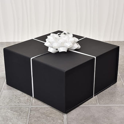 Prime Line Packaging Christmas Gift Boxes with Lids, Holiday Gift Boxes for Presents, Medium Black Gift Box, Collapsible for Wrapping, Birthdays, Weddings, Bulk, 10x10x5, 15 Pack