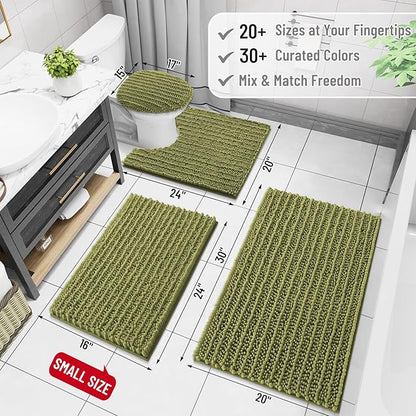 Arotive Luxury Chenille Bathroom Rug Mat, Extra Soft Thick Absorbent Shaggy Bath Rugs, Non-Slip Machine Wash Dry, Plush Bath Mats for Bathroom, Shower and Tub, 24x16, Willow Green
