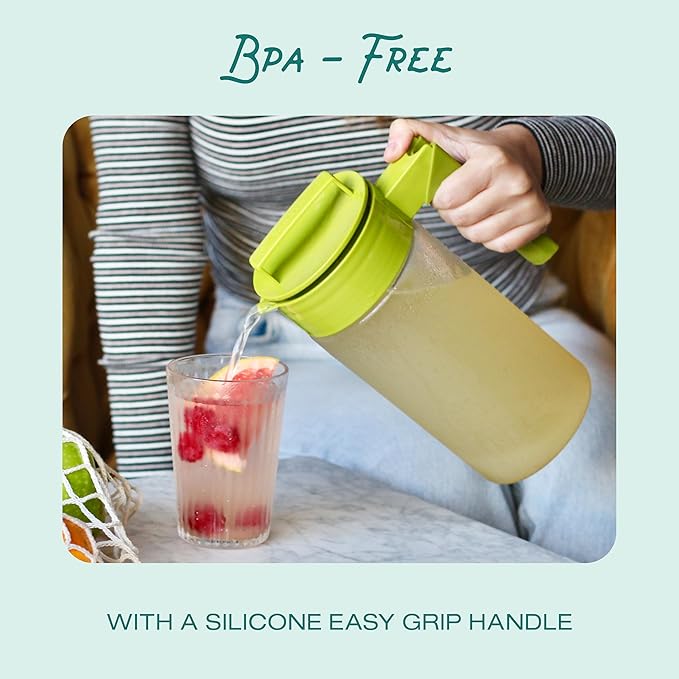 Takeya Airtight Pitcher - Everyday-Use Airtight Pitcher for Iced Tea & More - Clear Pitcher with Lid - Lightweight Kitchen Essential - Spill-Proof & Durable Kitchenware - 1 Quart, Blueberry