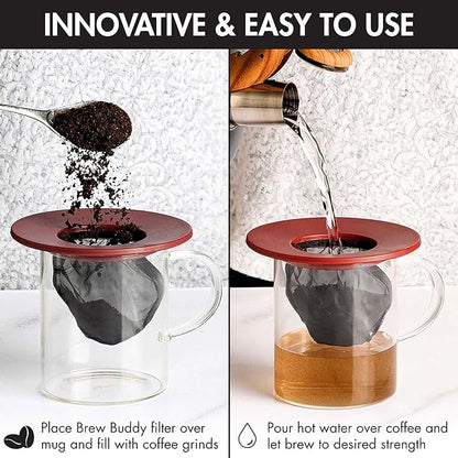 Primula Brew Buddy Portable Pour Over, Reusable Fine Mesh Filter, Dishwasher Safe, Single Cup of Coffee or Tea at Any Strength, Ideal for Travel or Camping, 404.88 milliliters, Red