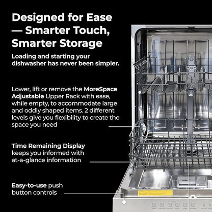 Kenmore 24" Built-in Stainless Steel Tub Dishwasher SmartWash, Smart Dry, and MoreSpace Adjustable Rack, Energy Star Certified, Fingerprint Resistant