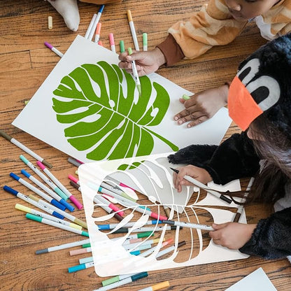 6PCS Large Leaf Stencils for Painting on Walls 16 x 12 Inch Plant Stencil with Brushes Palm Leaf Wall Stencil Tropical Leaves Stencils Plastic Art Drawing Templates for Home Wall Decor