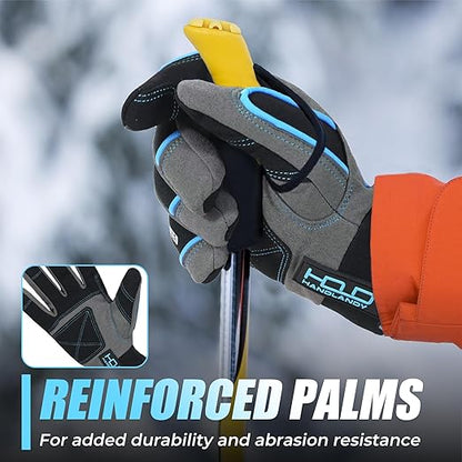 HANDLANDY Waterproof Insulated Work Gloves, 3M Thinsulate Thermal Winter Gloves for Men Women Touch Screen, Warm Ski Snowboard Cold Weather Gloves (Small, Blue)