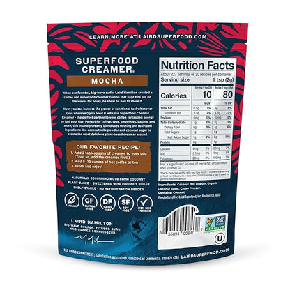 Laird Superfood Non-Dairy Coffee Creamer Mocha, Shelf-Stable Superfood Non-Dairy Powder Creamer, Gluten Free, Non-GMO, Vegan, 16 oz. Bag, Pack of 1