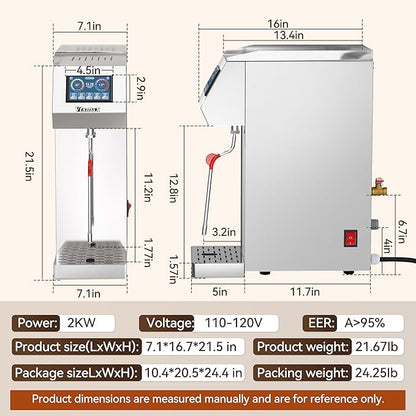Automatic Commercial Milk Frother 2000W, 5L Professional Stainless Steel Steam Electric Milk Frothers Machine, Six-gears Temperature Setting With LED Display For Tea Coffee Shop (110V-120V)