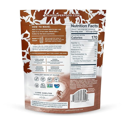 Laird Superfood Instant Latte, Maple, Non-Dairy, Superfood Creamer and Coffee, Gluten Free, Non-GMO, Vegan, 8 oz. Bag, Pack of 1