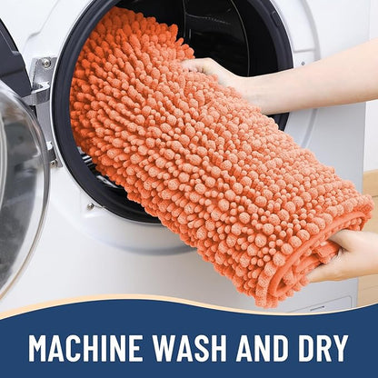 Arotive Luxury Chenille Bathroom Rug Mat, Extra Soft Thick Absorbent Shaggy Bath Rugs, Non-Slip Machine Wash Dry, Plush Bath Mats for Bathroom, Shower and Tub, 24x16, Coral