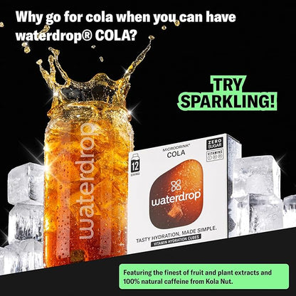 Waterdrop Hydration Cubes With Vitamin C, B Vitamins & Electrolytes, Cola Flavor Electrolyte Variety Pack, Flavored Water Enhancer Cubes for Still & Sparkling Water, Low Calorie, Sugar Free, 36 Count