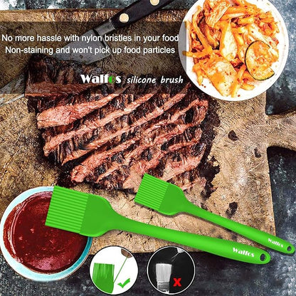 Walfos Silicone Basting Pastry Brush, Heat Resistant Pastry Brush Set, Strong Steel Core and One-Pieces Design, Perfect for BBQ Grill Baking Kitchen Cooking,BPA Free and Dishwasher Safe,2Pcs (green)