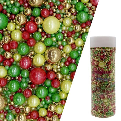Edible Christmas Mixed Colour Sugar Pearls Sprinkles Candy Mix Size Pearls Cake Decorations Cupcake Toppers Decorating Perfect for Wedding Party Valentine Christmas Supplies 4.58OZ