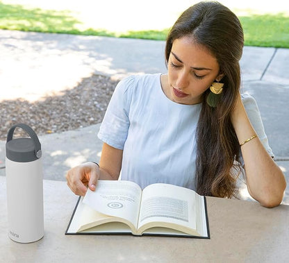 MIRA 18 oz Tea Infuser Thermos - Stainless Steel Travel Bottle with Removable Strainer for Loose Leaf Tea - Insulated Hot & Cold Brew Steeper - White