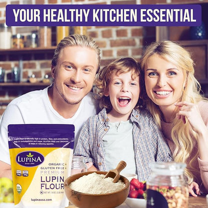 Lupina Organic Gluten-Free Lupin Flour –16 oz- High-Protein, High-Fiber, Low-Carb Plant-Based Flour – Non-GMO Vegan Superfood for Baking, Smoothies & Healthy Cooking