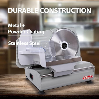TOOGOOD 7.5" Meat Slicer, Electric Food Slicer Machine with Stainless Steel Blade, Adjustable Thickness for Home Use, Easy to Clean, Cuts Meat, Bread, Cheese and Deli, Sliver