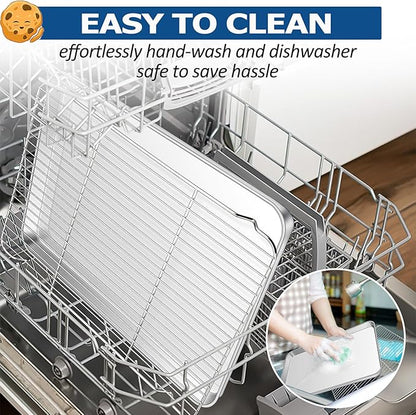 TeamFar Baking Sheet with Rack Set, Stainless Steel Baking Pan Cookie Sheet with Cooling Rack, Size 17.6 x 13 x 1inch, Non Toxic & Heavy Duty, Easy Clean & Dishwasher Safe