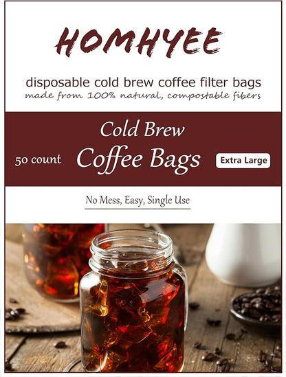 Disposable Cold Brew Coffee Filters - 50 Count Single Use Filter Sock Packs Fine Mesh Brewing Bags for Concentrate, Iced Coffee Maker, French/Cold Press Kit, Tea in Mason Jar, 8 x 12 Inches