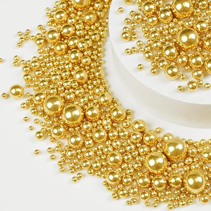 Gold Pearl Sprinkles for Cake Decorating, 150g/5.29oz, Mix Size, Edible Sugar Candy Pearls, Cake Decorations, Cupcake, Cookies, Ice cream Topper, Holiday, Wedding Party, Easter, Christmas Supplies
