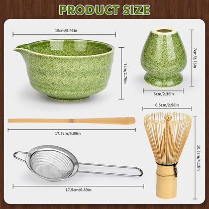 Matcha Whisk Set-Japanese Matcha Tea Kit includes Matcha Bowl with Spout,Matcha Whisk,Holder,Scoop,Sifter,Matcha Set for Making Matcha Latte,Tea Ceremony,Gifts for Family for Christmas Birthday