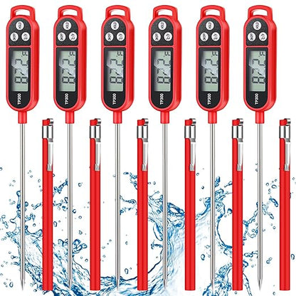 6 Pcs Meat Thermometer Food Thermometer with Probe Water Liquid Instant Read Digital Thermometer Cooking Thermometer Supplies BBQ Kitchen Thermometer for Cooking Milk Yogurt (Red)