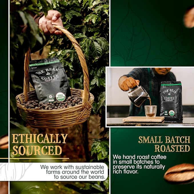 The Bean Organic Coffee Company Water Processed DECAF California Blend, Medium Roast, Whole Bean Coffee, 5-Pound Bag