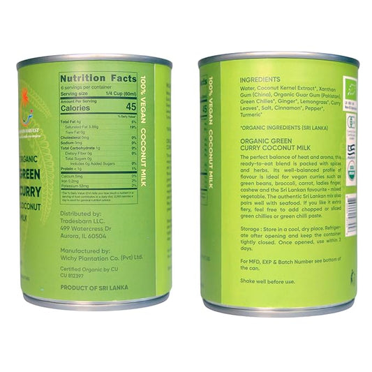 Islands Harvest Organic Green Curry Coconut Milk Pack of 3 - Vegan, Kosher, Halal, Non-GMO, USDA Organic GREEN CURRY - Pure No Added Artificial Flavors, Colors & Preservatives for Curries, Such As Green Beans, Broccoli, Carrot