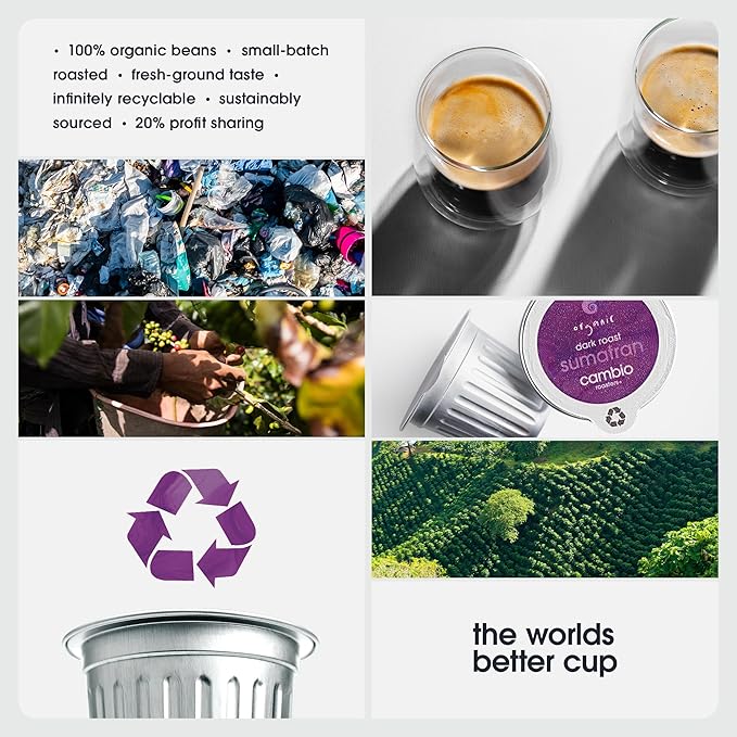 Cambio Roasters Sumatran Keurig Organic Coffee K Cups, Only Aluminum Keurig Coffee Pods with Organic Beans, More Flavor & Longer Lasting Freshness, Sumatran Light Roast K Cups, 10 count
