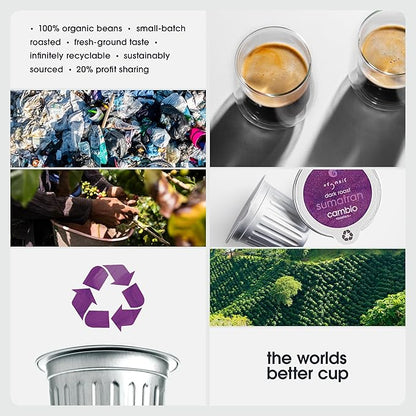 Cambio Roasters Sumatran Keurig Organic Coffee K Cups, Only Aluminum Keurig Coffee Pods with Organic Beans, More Flavor & Longer Lasting Freshness, Sumatran Light Roast K Cups, 60 count