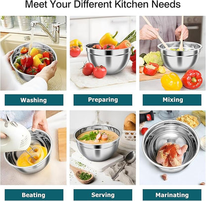 TeamFar Mixing Bowls, Stainless Steel Nesting Salad Bowls with Airtight Lids Set, For Serving/Mixing/Storing, Healthy & Heavy-duty, Dishwasher Safe & Easy Clean, 4.6/3 / 1.5 QT, Navy Blue