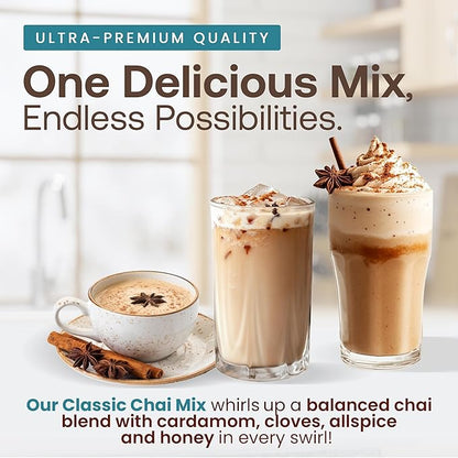 Dr. Smoothie Café Essentials Spiced Chai – No Artificial Colors, Flavors, or Sweeteners – Shelf Stable – 116mg of Caffeine per Serving – Great for Hot, Iced, & Frozen Frappes (3.5 lb Bag, 26 Servings)