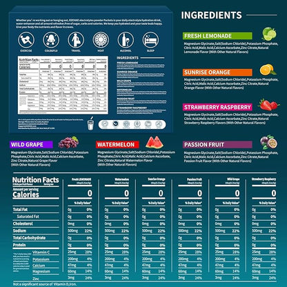 Electrolytes Powder Packets, 12 Sticks Hydration Packets Sugar Free, Electrolyte Drink Mix Travel Electrolyte for Rapid Hydration, 6 Flavors